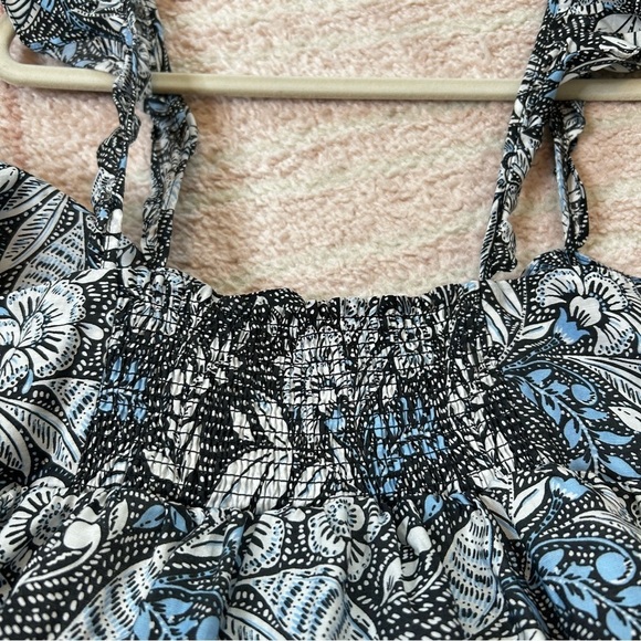 Summersalt Black White Blue Floral Midi Babydoll Dress Tiered Ruffle Hem Size M - Picture 10 of 11